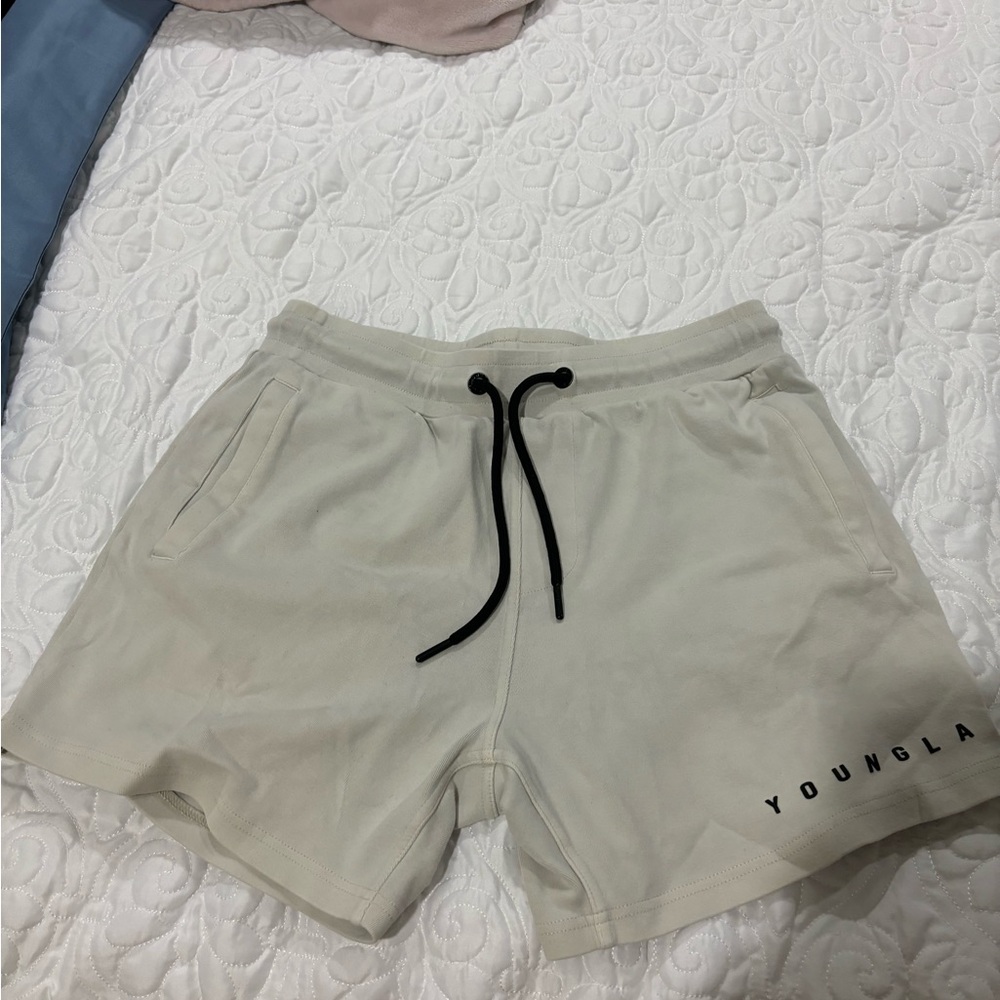 YoungLA Mens Beige 3” Inseam Athletic Shorts